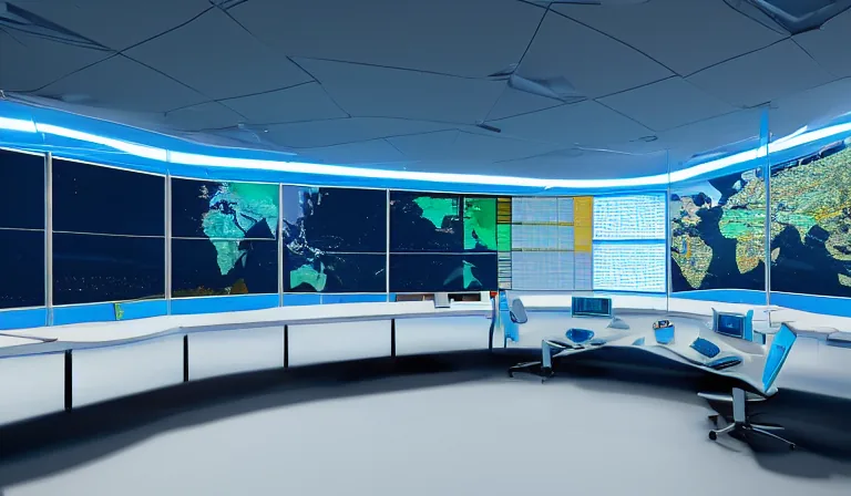 Centro de operaciones de seguridad con pantallas de monitorización
